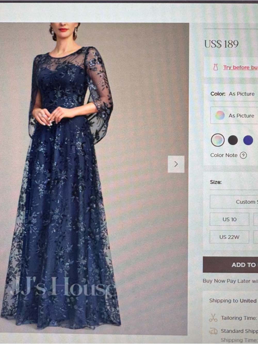 JJs House Navy Floral Lace A-Line Evening Gown
